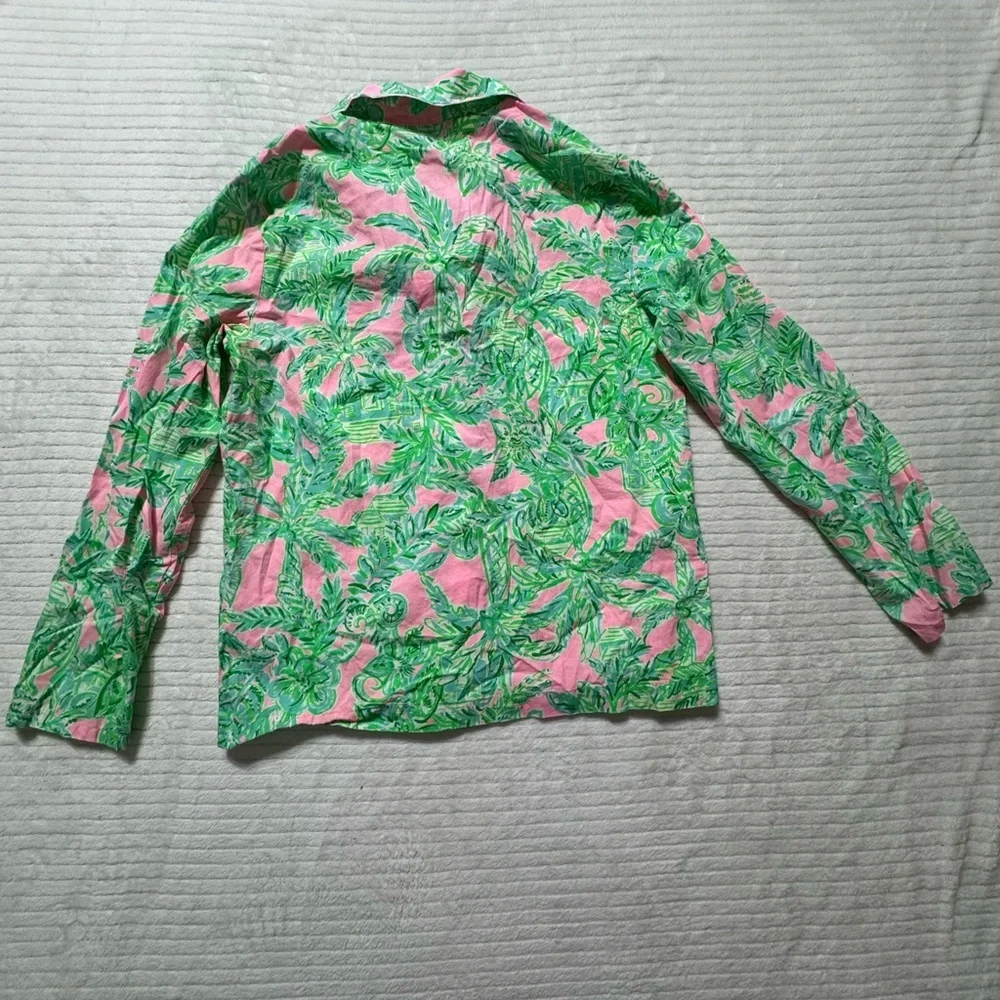 Lilly Pulitzer Green and Pink Leaf Print Pajama Top - Picture 6 of 6